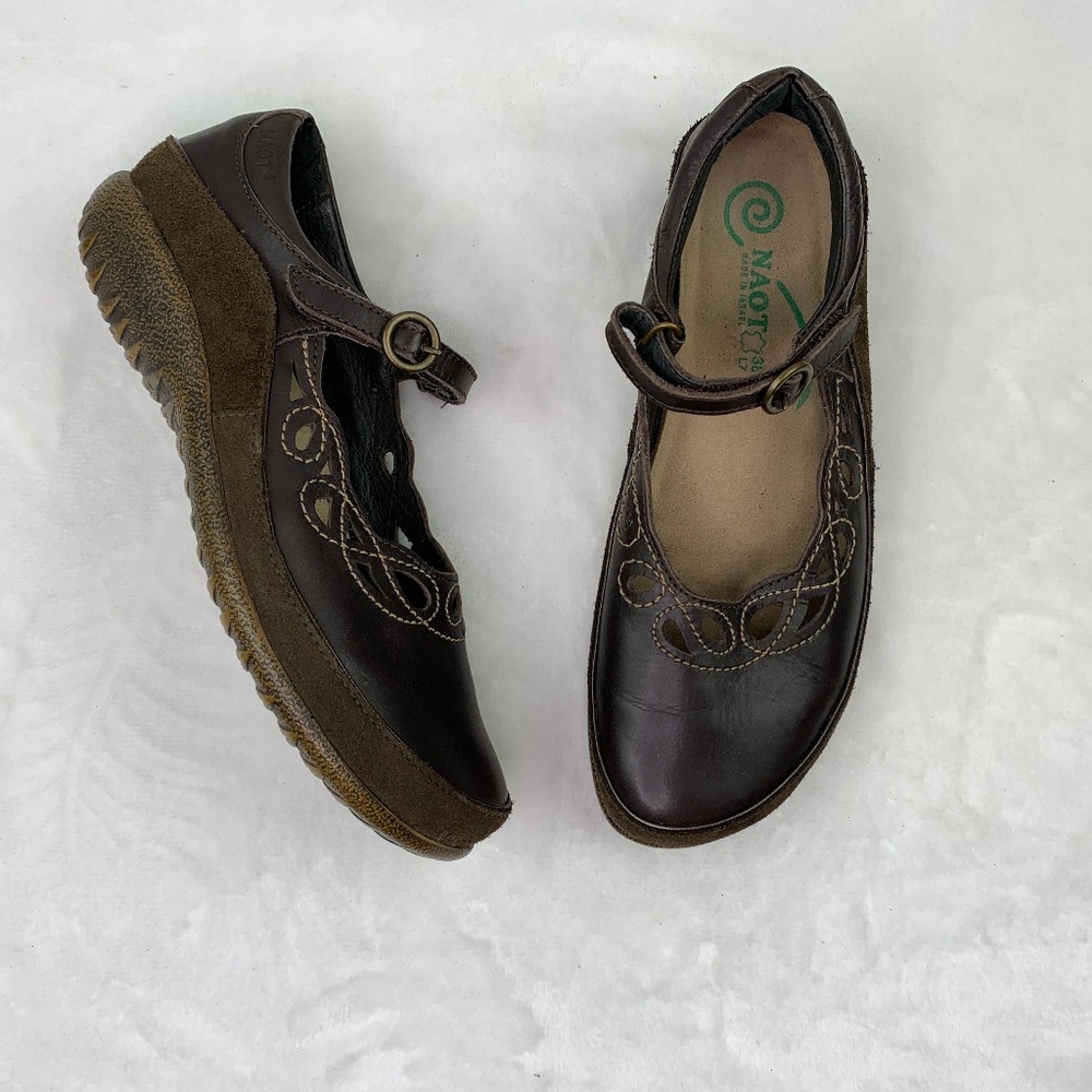 Naot Brown Rahina Mary Jane Embroidered Cutout 38